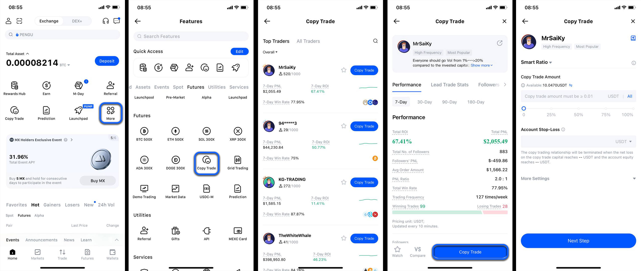 کپی ترید اپلیکیشن Mexc
