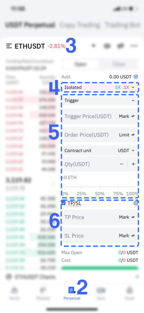 معامله در فیوچرز صرافی Tapbit در موبایل