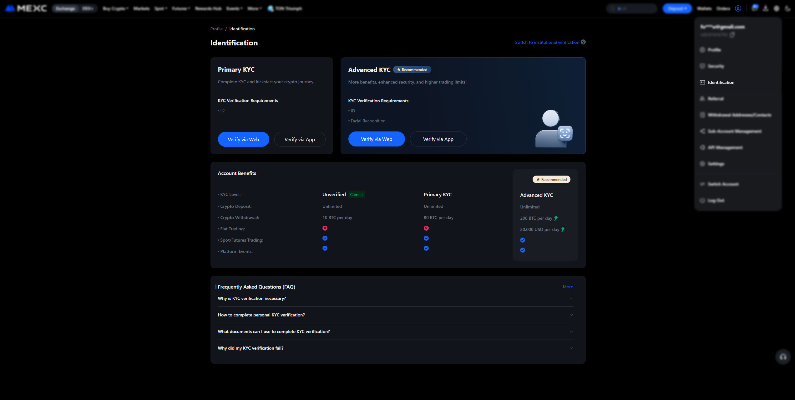 احراز هویت در صرافی Mexc