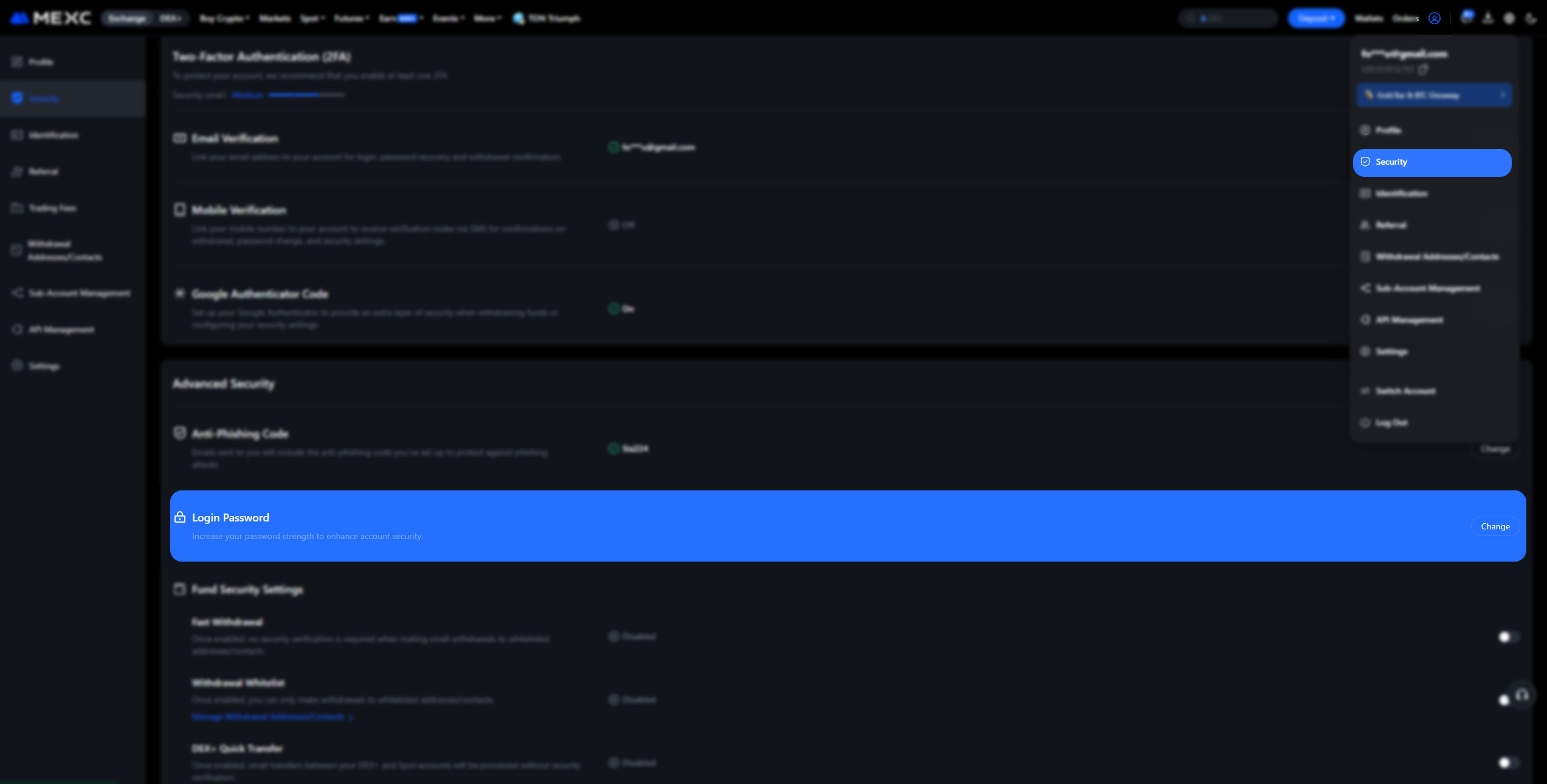 تغییر رمز عبور صرافی Mexc