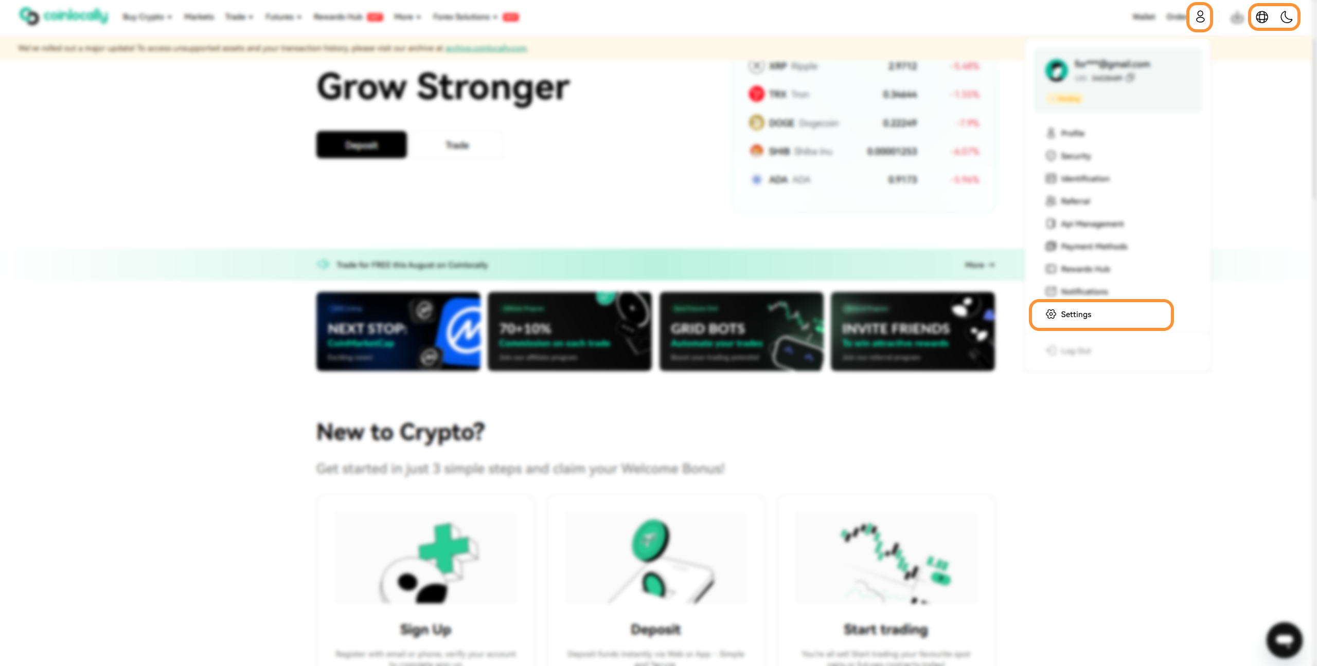 تغییر تنظیمات صرافی کوین لوکالی