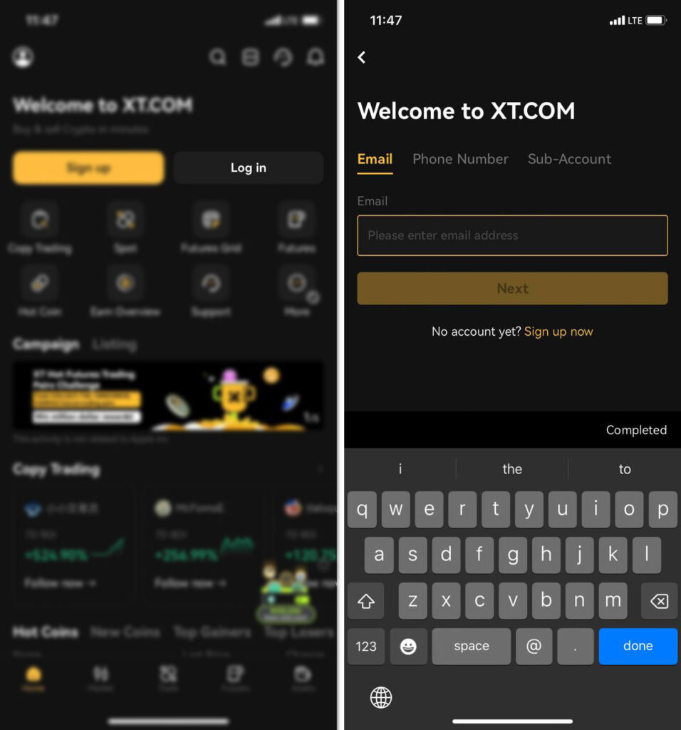 ورود به صرافی XT با موبایل