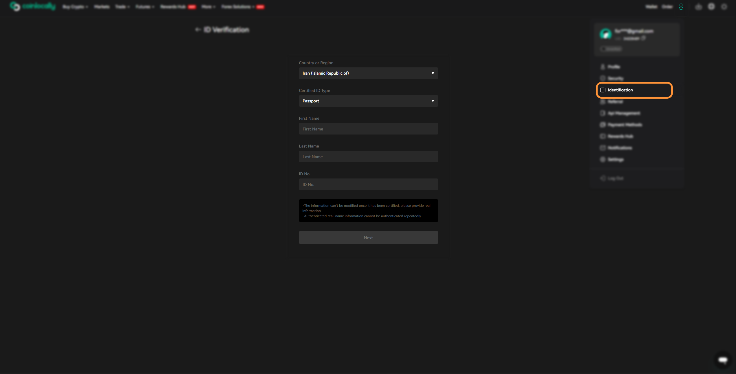 احراز هویت ایرانی ها در صرافی Coinlocally