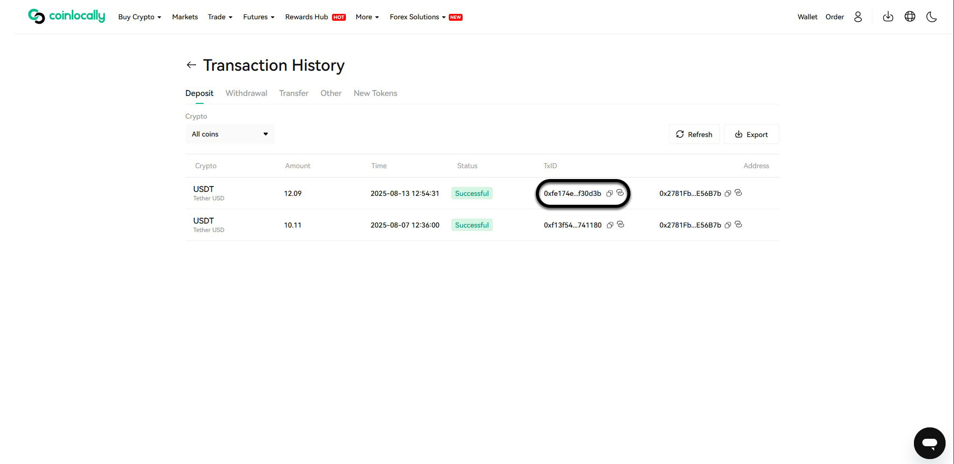 یافتن TXID تراکنش در صرافی کوین لوکالی