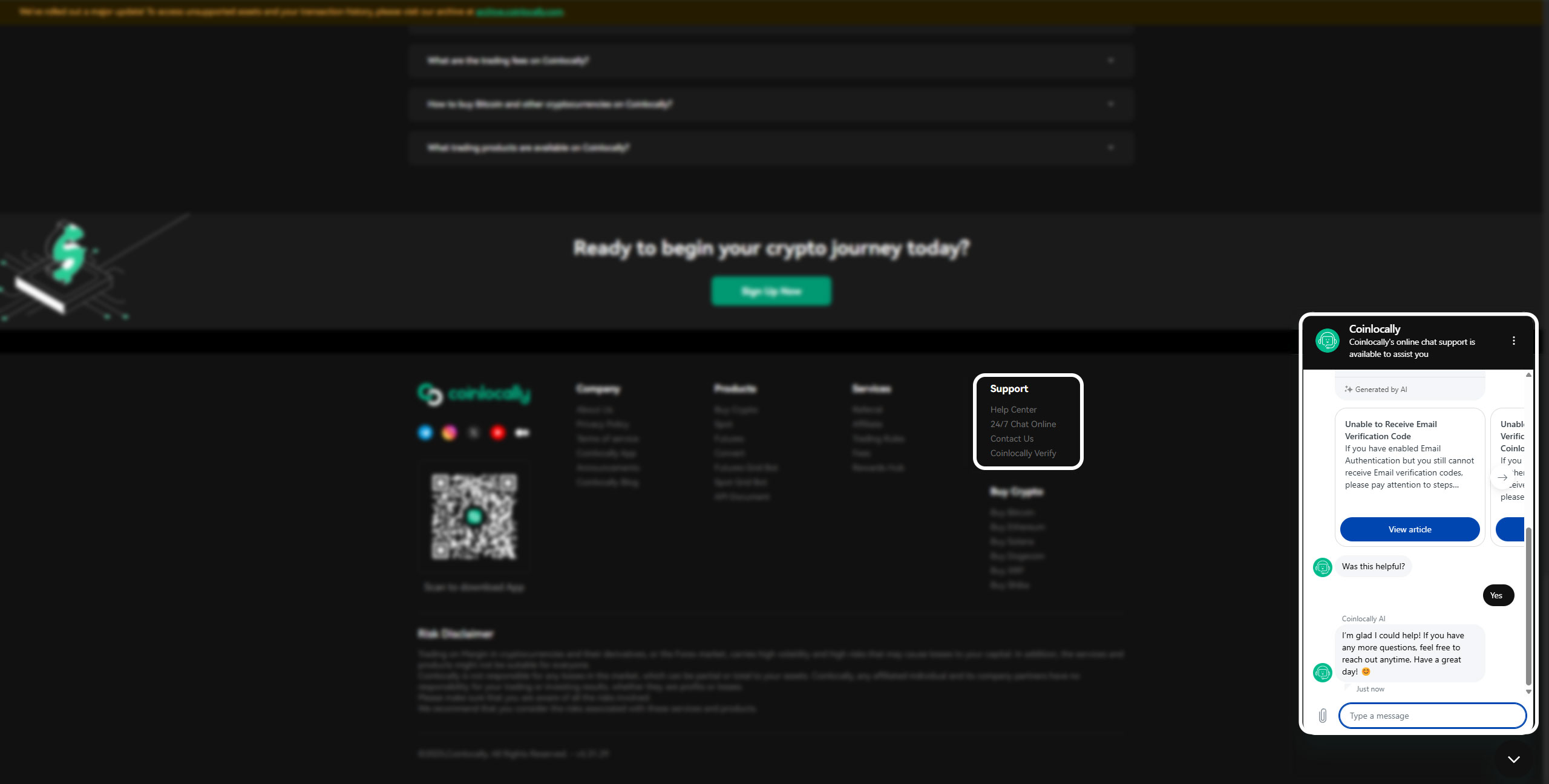 پشتیبانی صرافی Coinlocally