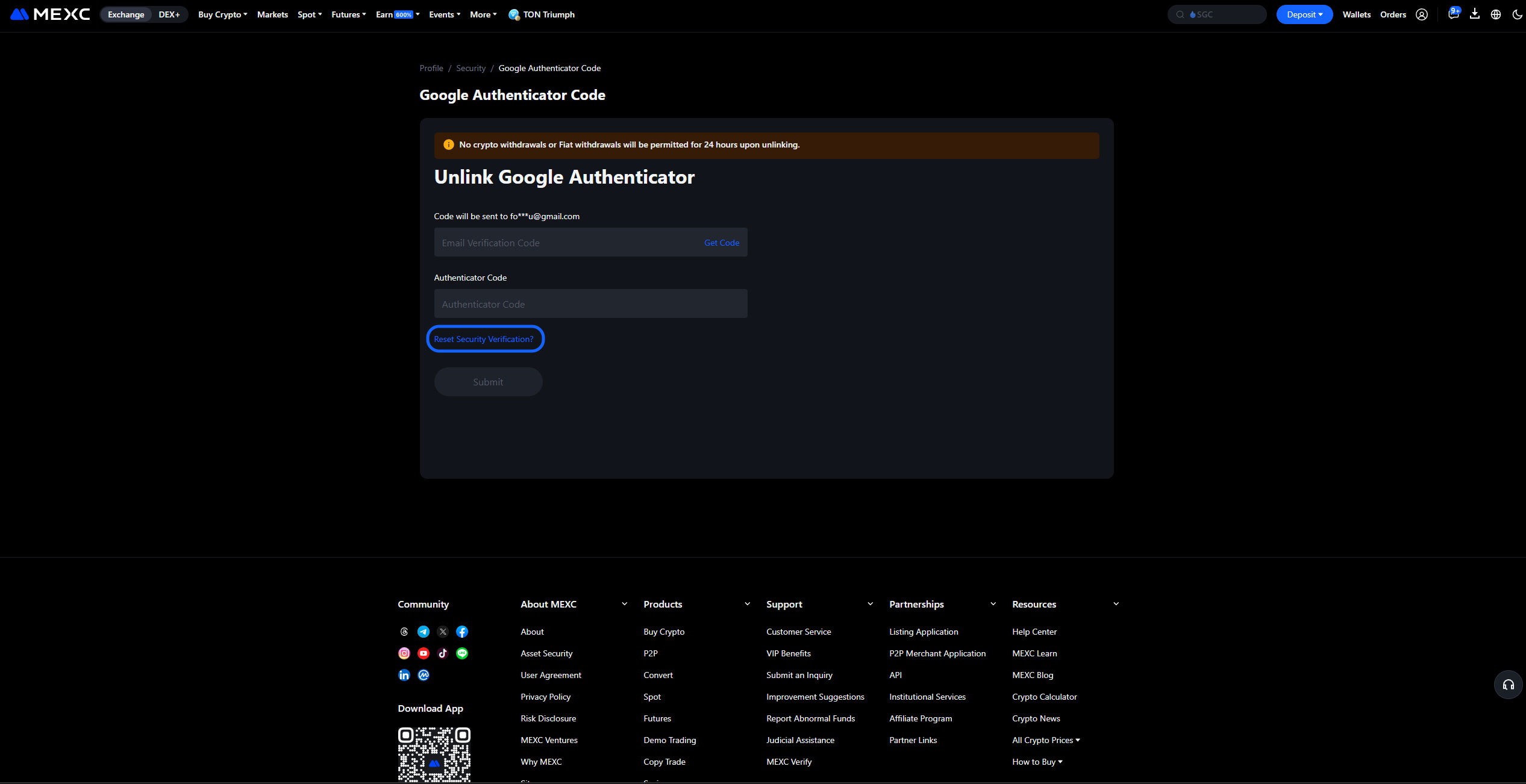 تغییر Google Authenticator صرافی MEXC