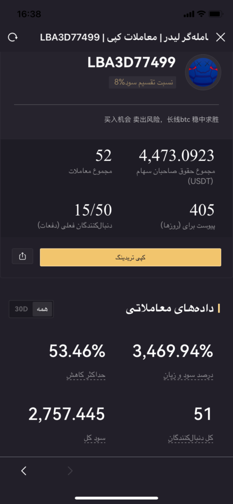 کپی ترید صرافی Lbank در موبایل