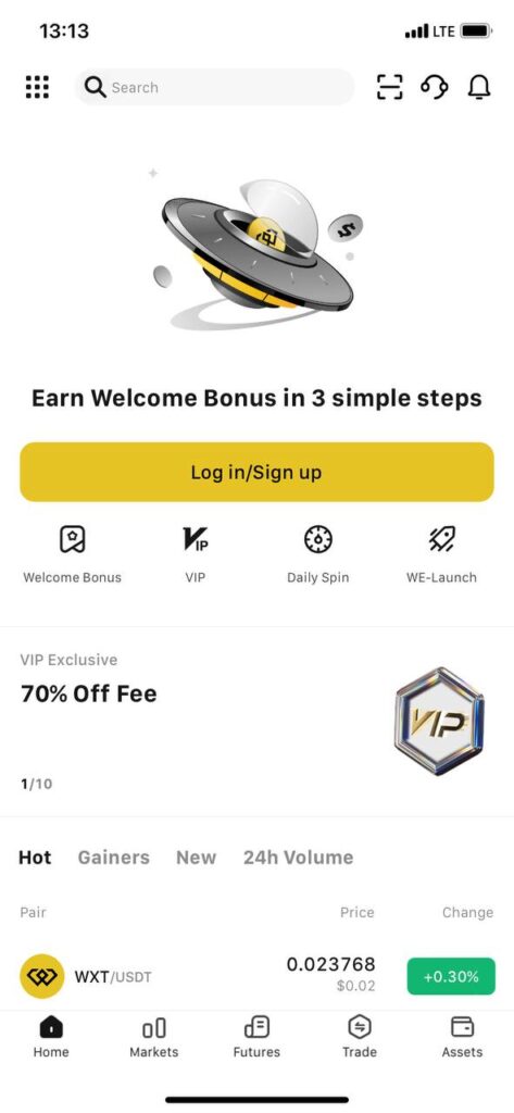 ثبت نام صرافی ویکس با موبایل
