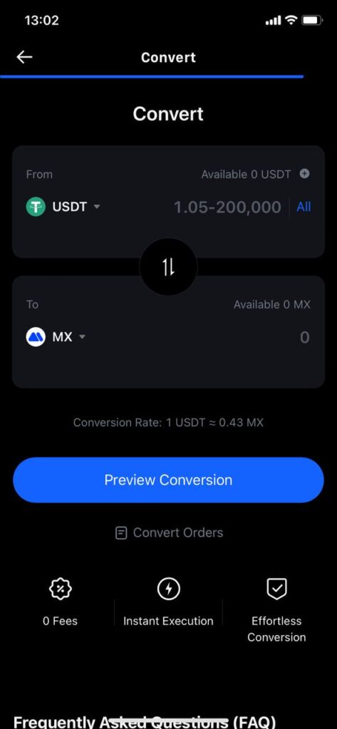 Swap اپلیکیشن Mexc